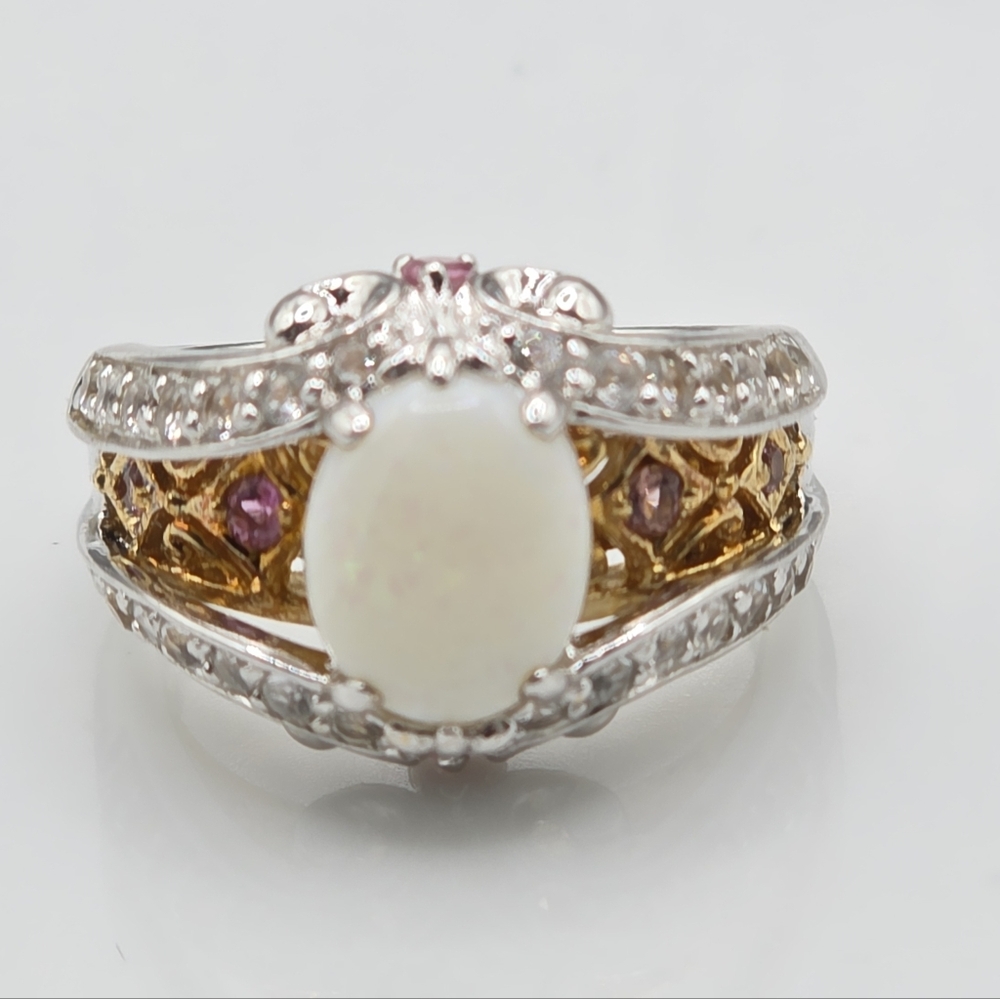 Victoria Wieck  White Fire Opal Topaz and Garnet Ring